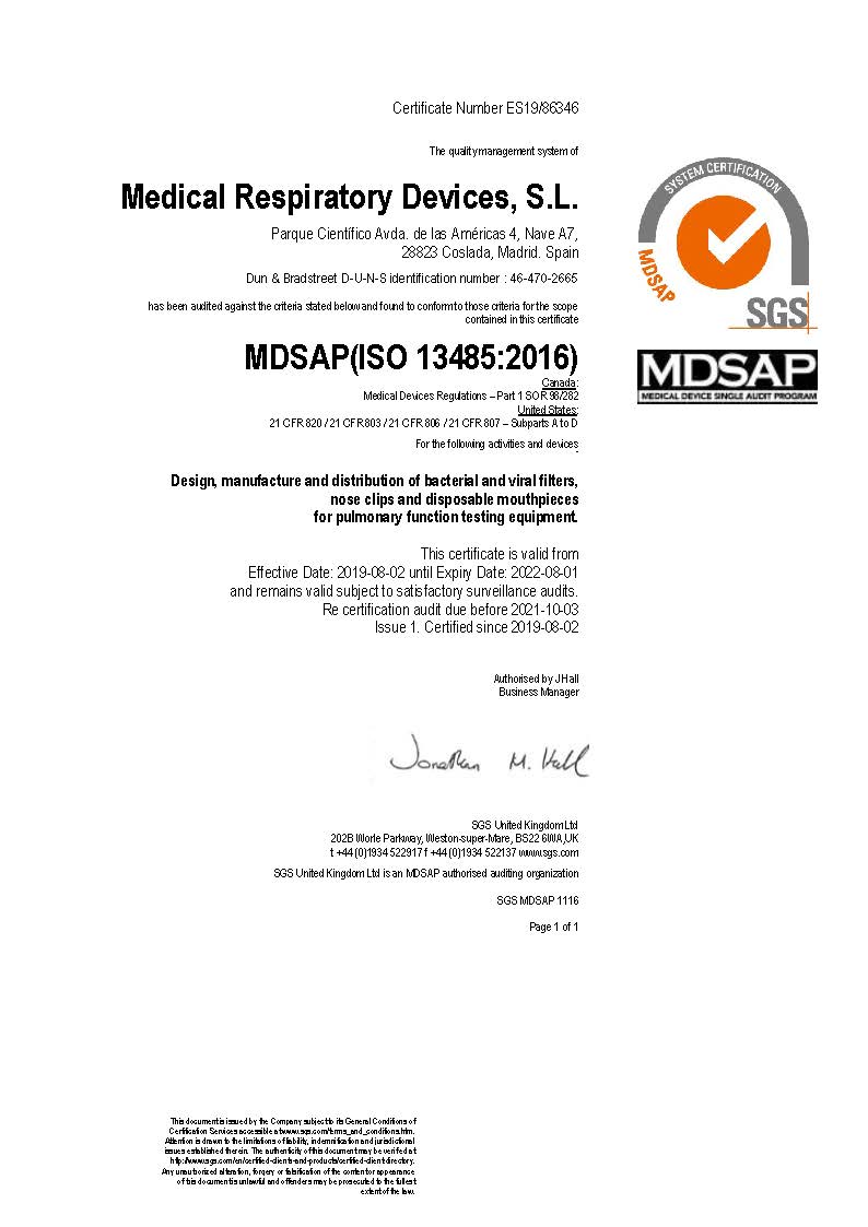 MRD obtains quality certificate according to standard: MDSAP (ISO13485: 2016)